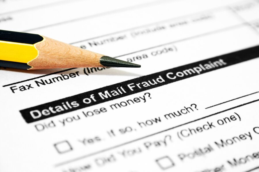 Close up of mail fraud complaint