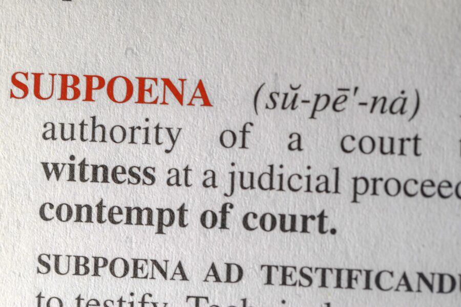close up photo of the words subpoena