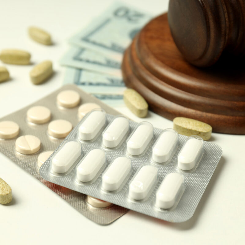 Concept of pharmaceutical business, illegal pharmaceutical business and drug trafficking.