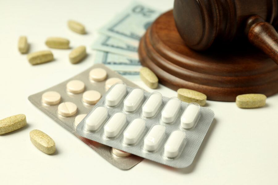Concept of pharmaceutical business, illegal pharmaceutical business and drug trafficking.